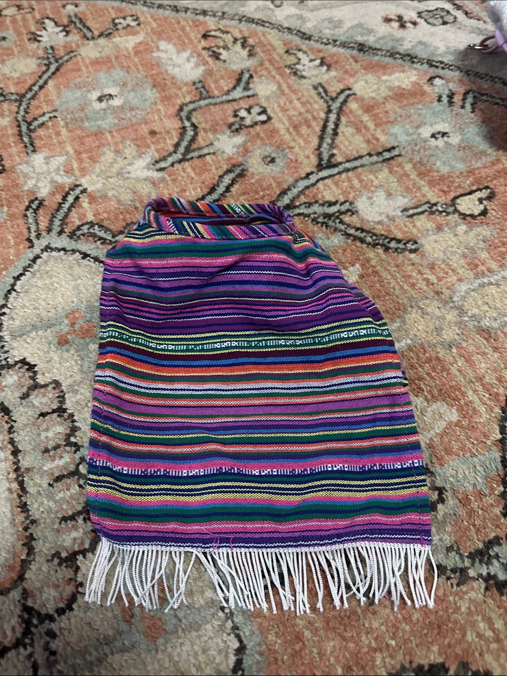 Dog Poncho in Purple Multistripe with Fringe - Unbranded